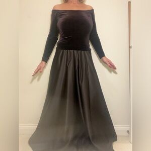 LAST CHANCE!Elegant Off-Shoulder chocolate brown Velvet and satin Gown